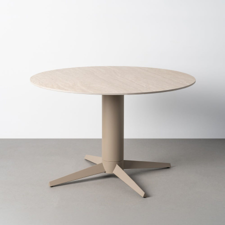 Mese Dining - Masă dining rotundă ceramică bej cu efect de travertin