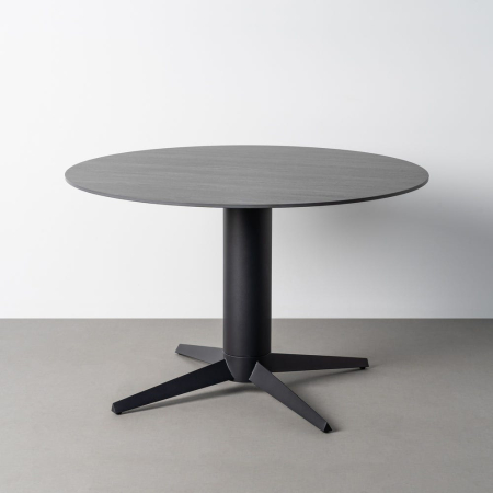 Mese Dining - Masă dining rotundă ceramică neagră cu efect de travertin