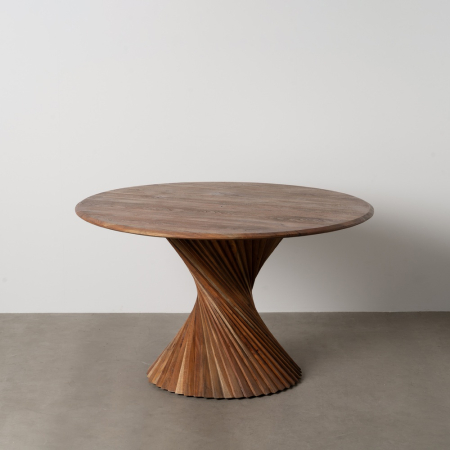 Mese Dining - Masa dining rotunda din lemn de acacia cu baza spirala