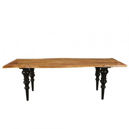 Masă dining rustică Artistico – vedere laterală cu blat acacia și picioare negre sculptate [3]