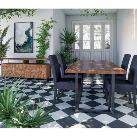 Masă dining Puzzle lemn masiv acacia și metal [1]