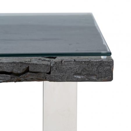 Masă dining lemn negru și sticlă cu structură din oțel inox [3]