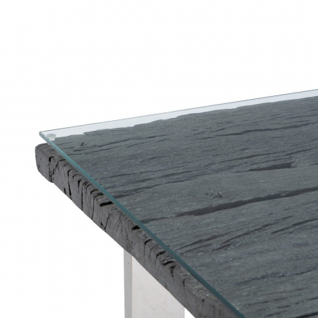 Masă dining lemn negru și sticlă cu structură din oțel inox [2]