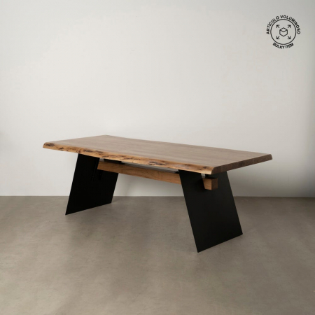 Industrial - Masă dining 220 cm acacia natur & metal negru live edge