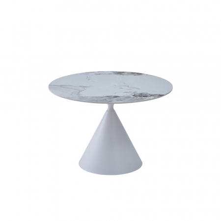 Mese Dining - Masă dining rotundă ceramică albă marmură crem Atrium – design sculptural