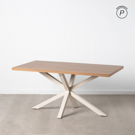 Mese Dining - Masă 160 cm MDF natur cu structură metalică albă în stea