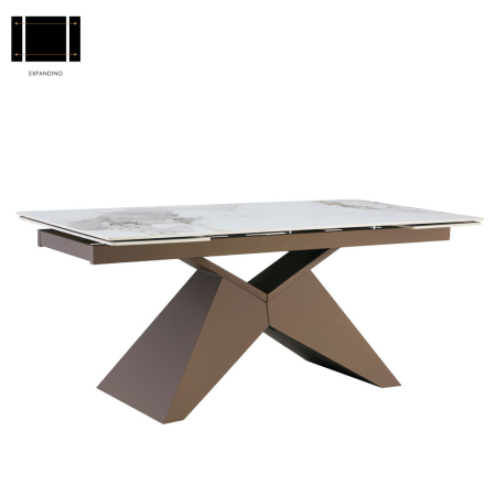 Mese - Masă extensibilă de dining din piatră compozită albă cu aspect de marmură