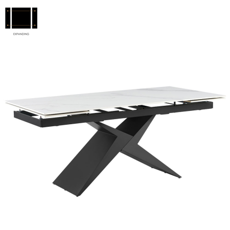Mese - Masă extensibilă de dining din piatră compozită albă cu aspect de marmură