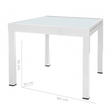 Masă Thais pătrată extensibilă albă – aluminiu și sticlă pentru balcon [1]
