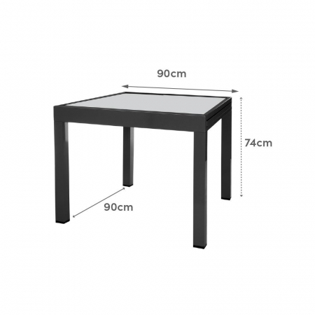 Masă Thais pătrată grafit extensibilă – aluminiu și sticlă pentru balcon [2]