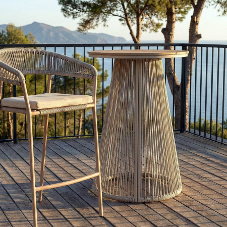 Mese - Masă înaltă exterior HoReCa cu blat din polywood și bază din ratan sintetic bej