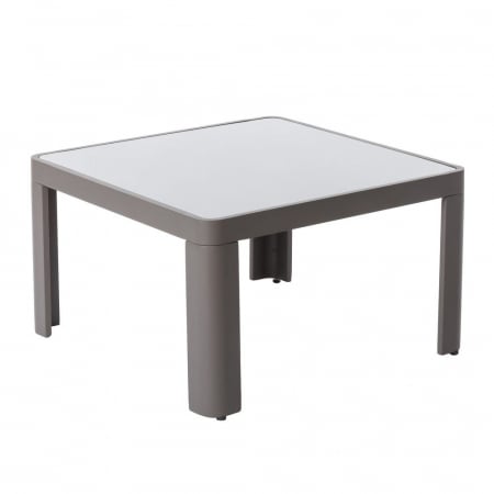 Contemporan - masă STELLA – patrata, aluminiu gri cald, blat sticlă exterior
