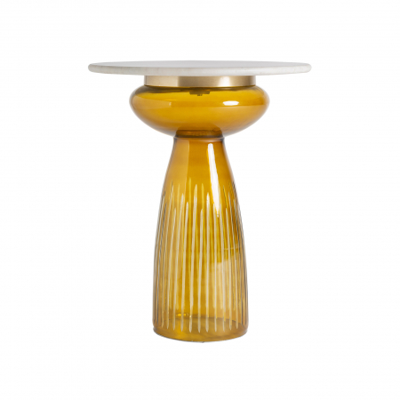 Masute Laterale - Masă Dalsbida din marmură albă și sticlă ocru, design glam cu detalii aurii.