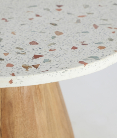 Masă laterală terrazzo alb cu bază lemn mango 80x80x41 [2]