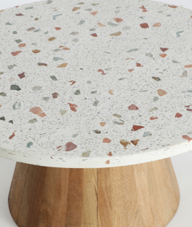 Masă laterală terrazzo alb cu bază lemn mango 80x80x41 [1]