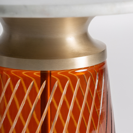 Masă Orvos din marmură albă și sticlă roșu ambre, design sculptural glam Art Deco. [2]