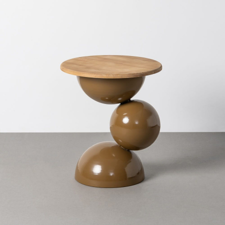 Masute Laterale - Masă laterală rotundă lemn și metal maro sculpturală