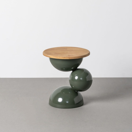 Mobilier - Masă laterală rotundă lemn și metal verde sculpturală