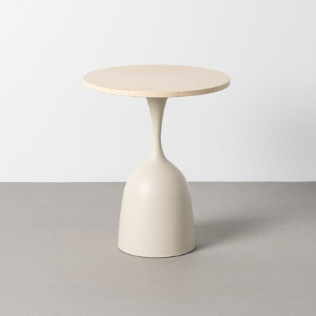 Mobilier - Masă laterală rotundă marmură albă bază sculpturală