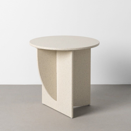 Masă laterală rotundă MDF alb terrazzo