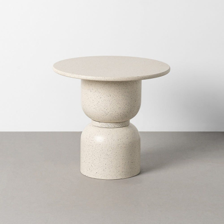Masute Laterale - Masă laterală rotundă albă terrazzo bază volumetrică