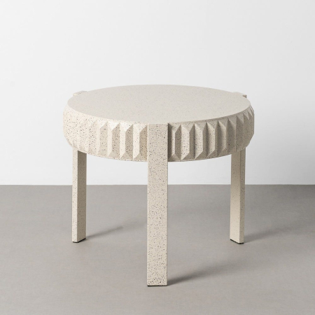 Masute Laterale - Masă laterală rotundă metal alb terrazzo sculptată