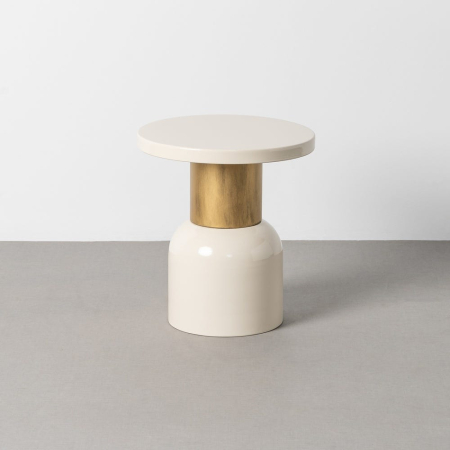 Mobilier - Masă laterală rotundă metal alb lucios detaliu auriu