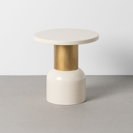 Mobilier - Masă laterală rotundă alb lucios bază volumetrică