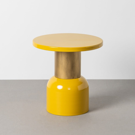 Masute Laterale - Masă laterală rotundă galben muștar bază volumetrică