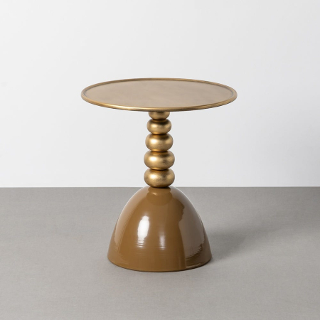Mobilier - Masă laterală rotundă maro cu blat tip tavă auriu