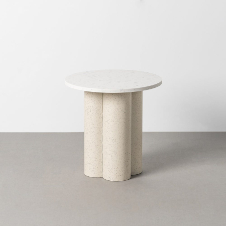 Masute Laterale - Masă laterală rotundă albă tip marmură cu bază cilindrică