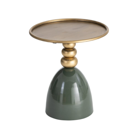 Mese - Masă laterală rotundă verde cu blat tip tavă auriu