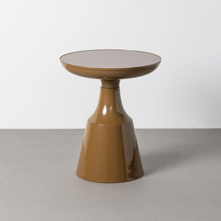 Mobilier - Masă laterală rotundă sticlă fumurie metal maro