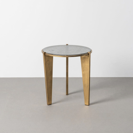 Masute Laterale - Masă laterală rotundă sticlă texturată auriu antichizat