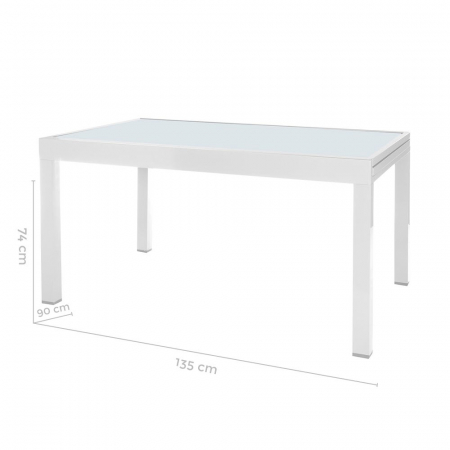 Masă Thais extensibilă albă – aluminiu și sticlă pentru exterior modern [1]