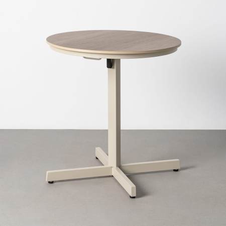 Mobilier Gradina - Masă pliabilă rotundă pentru exterior cu blat din polywood cu aspect de lemn și picior central