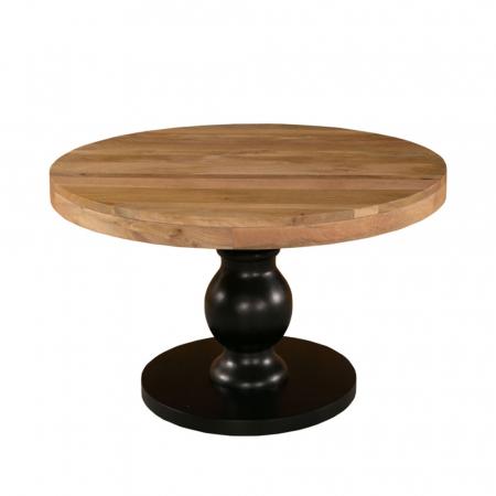 Mese Dining - Masă rotundă Fuoco2 – vedere frontală cu blat natur și bază neagră sculptată