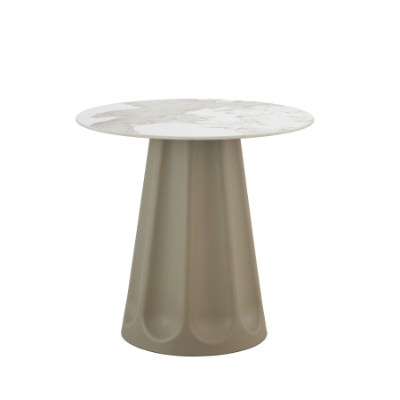 Stil de design - Masă rotundă de dining din ceramică albă cu model de marmură
