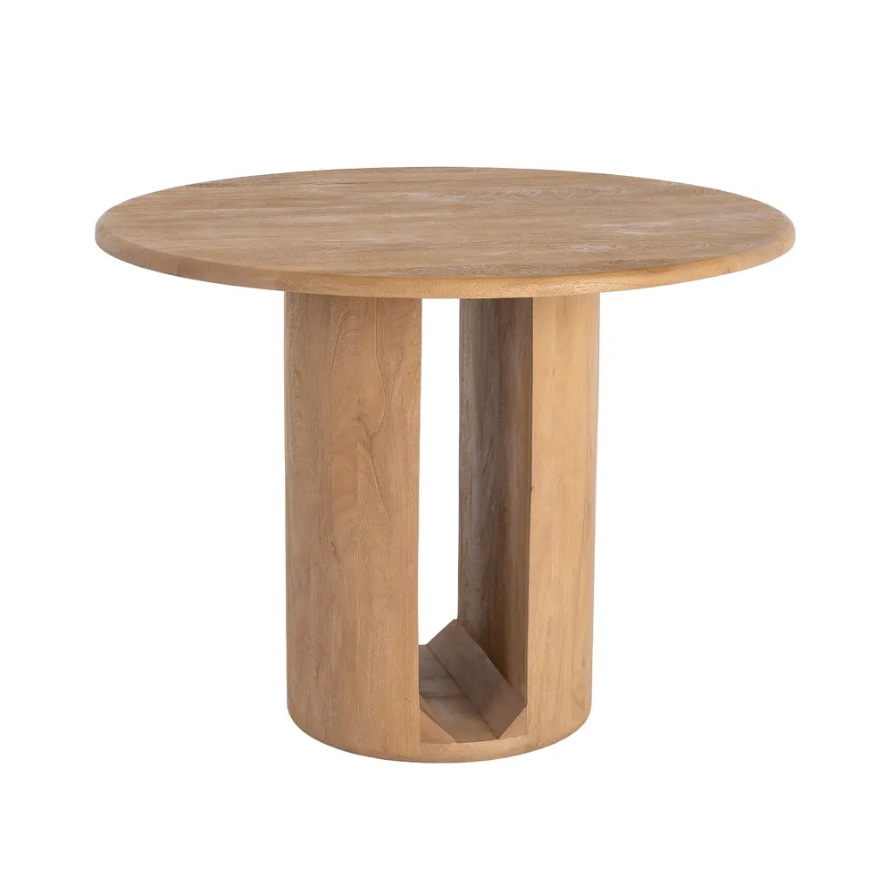 Mese in Stil Minimalist - Masă rotundă de dining din lemn de mango cu aspect natural si baza cilindrica