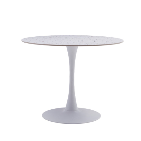 Stil de design - Masă rotundă de dining din piatră sinterizată albă cu aspect de terrazzo