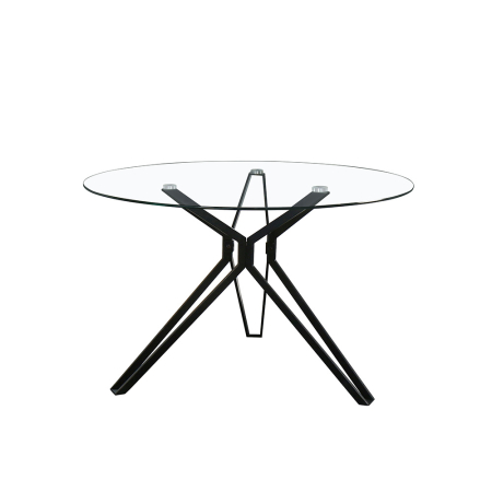 Stil de design - Masă rotundă de dining din sticlă transparentă cu picioare negre