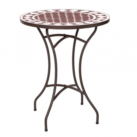 Mobilier Gradina - Masă ceramică vitrificată 60 cm – alb-taupe, cu bază curbată din fier