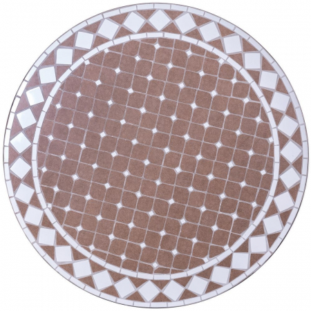 Masă ceramică vitrificată 90 cm – blat geometric alb-taupe și cadru din fier [3]
