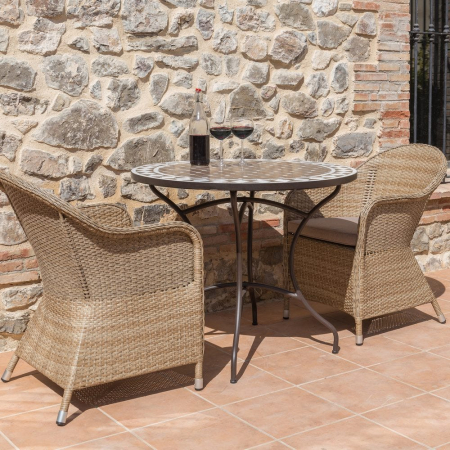 Masă ceramică vitrificată 90 cm – blat geometric alb-taupe și cadru din fier [4]