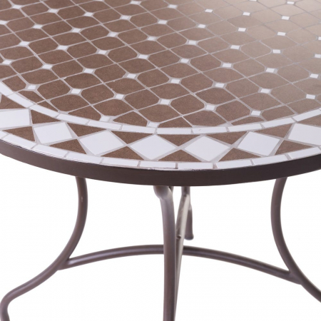 Masă ceramică vitrificată 90 cm – blat geometric alb-taupe și cadru din fier [2]