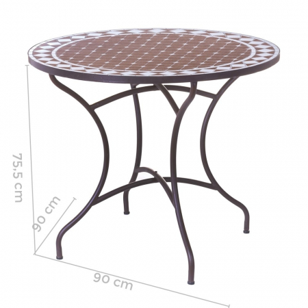 Masă ceramică vitrificată 90 cm – blat geometric alb-taupe și cadru din fier [1]
