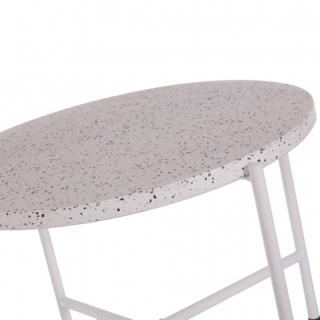 masă terrazzo rotundă – alb mat, design modern cu influențe industriale [1]