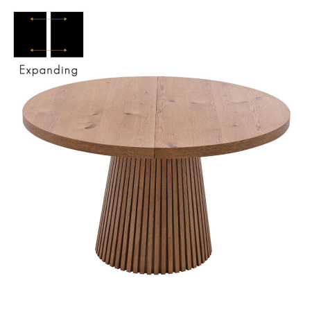 Mese - Masă rotundă extensibilă de dining din furnir de stejar cu aspect natural