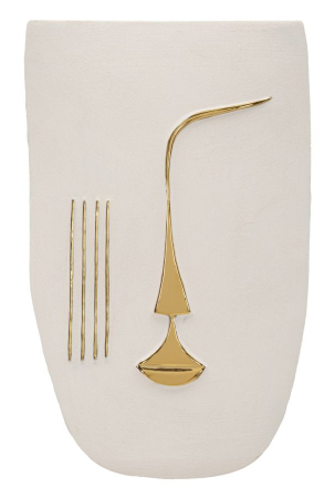 Masti de perete - Mască decorativă de perete din ceramică albă cu detalii aurii design artistic modern