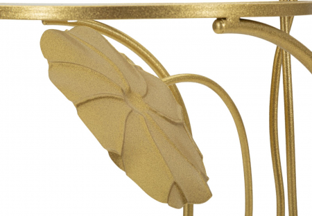 Măsuță aurie decorativă cu design floral sculptat și două rafturi din sticlă transparentă [4]
